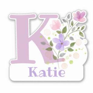 Sticker Nom Katie & Initial avec design floral