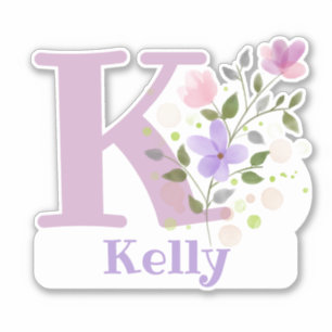 Sticker Nom Kelly & Initial avec Floral Design