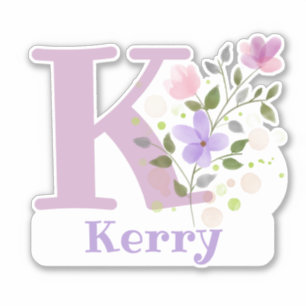 Sticker Nom Kerry plus Initial avec Floral Design