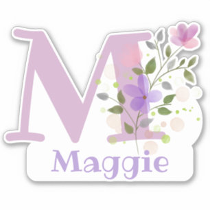 Sticker Nom Maggie plus Initial avec Floral Design
