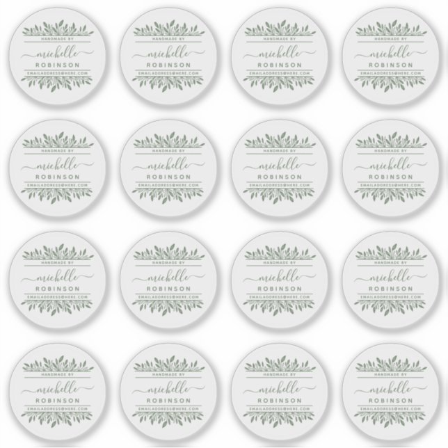 Sticker Nom manuscrit Sage Green Botanical Fabriqué à la m (Devant)