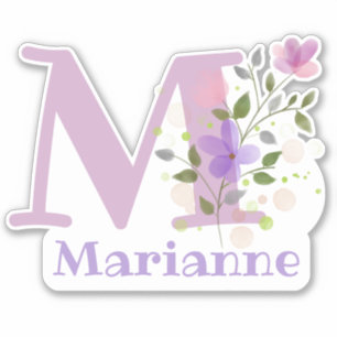 Sticker Nom Marianne & Initial avec design floral