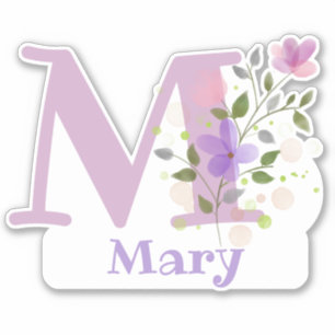 Sticker Nom Mary plus Initial avec Floral Design