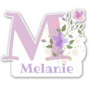 Sticker Nom Melanie & Initiale avec motif floral
