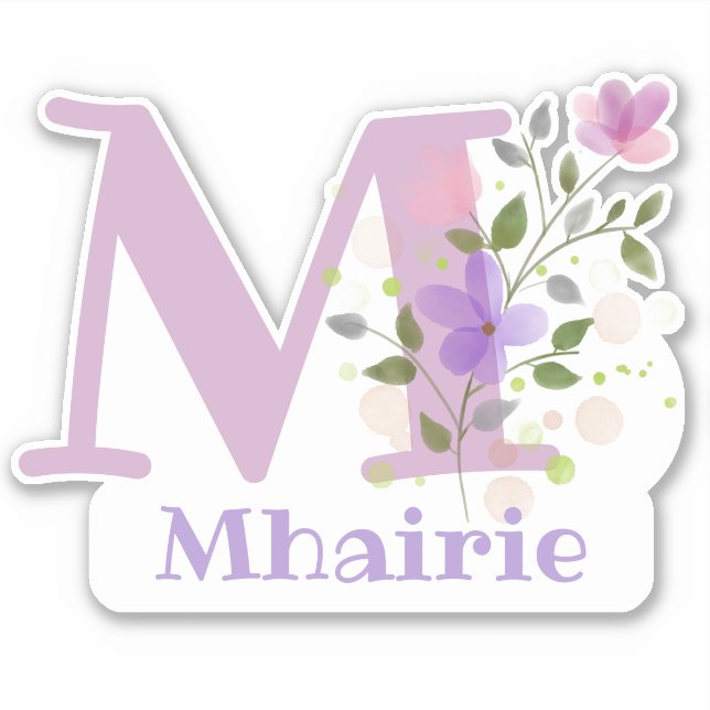 Sticker Nom Mhairie & Initiale avec motif floral (Devant)