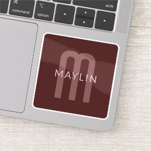 Sticker Nom Monogramme d'apparence moderne   Rouge marron