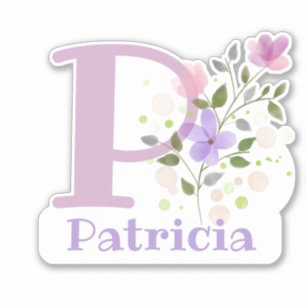 Sticker Nom Patricia & Initial avec design floral