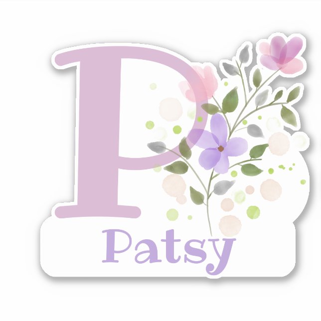 Sticker Nom Patsy & Initiale avec motif floral (Devant)