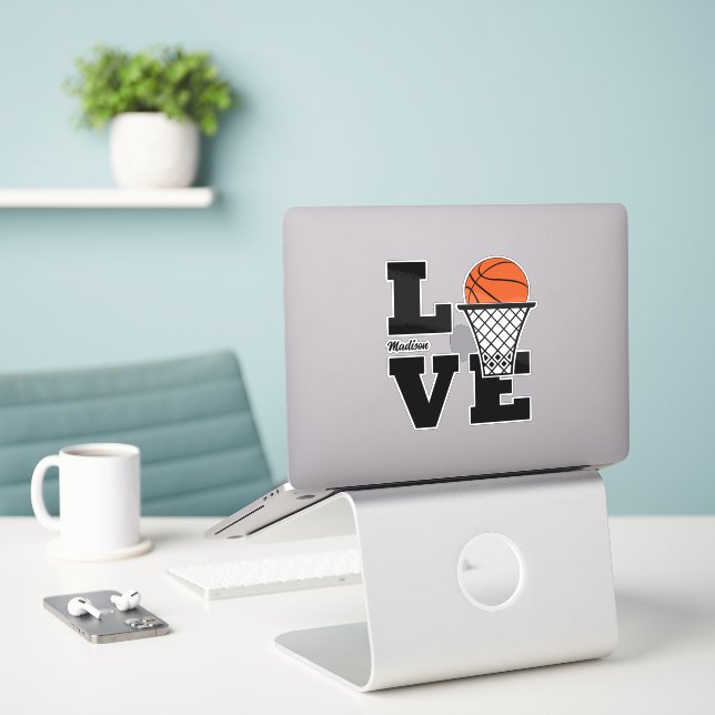 Sticker Nom personnalisé Basketball Love (Ordinateur portable sur le bureau)