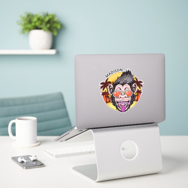 Sticker Nom personnalisé Beach Monkey (Ordinateur portable sur le bureau)
