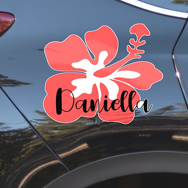 Sticker Nom personnalisé Contour de fleur hawaïenne mignon (Créateur téléchargé)