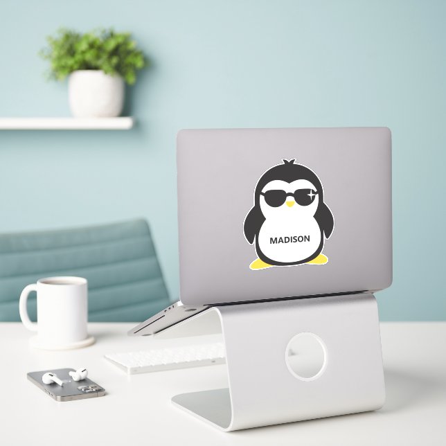 Sticker Nom personnalisé Cool Penguin (Ordinateur portable sur le bureau)