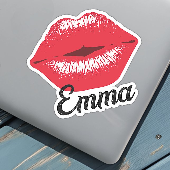 Sticker Nom personnalisé Cool Rouge à Lèvres Baiser Lèvres (Créateur téléchargé)