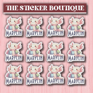 Sticker Nom personnalisé Cute Axolotl Shopping Pack