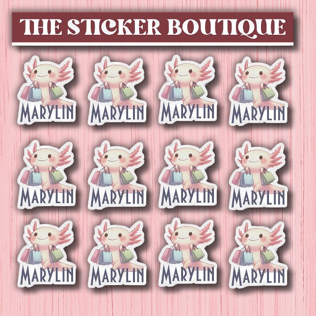 Sticker Nom personnalisé Cute Axolotl Shopping Pack (Créateur téléchargé)