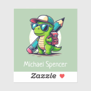 Sticker Nom personnalisé Cute Boys Dinosaur Green