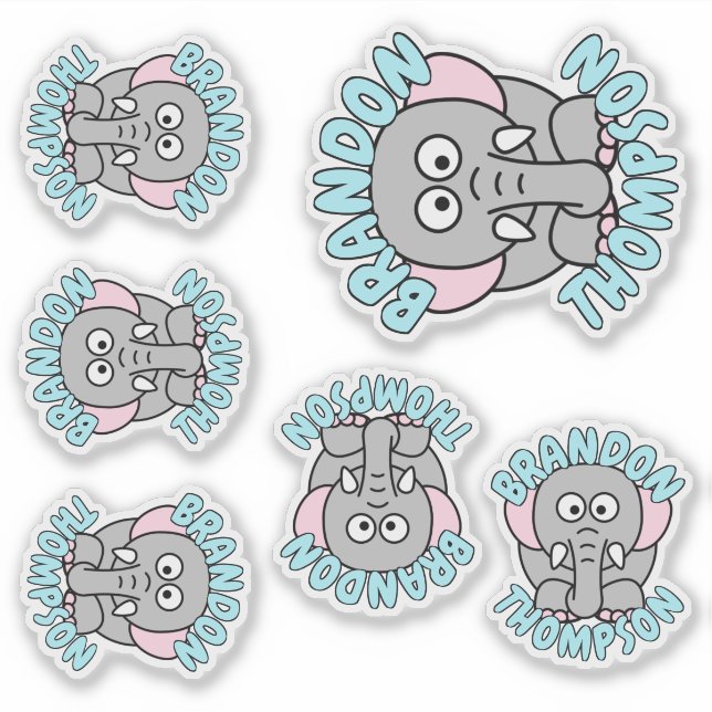 Sticker Nom personnalisé Eléphant Zoo Animal (Devant)