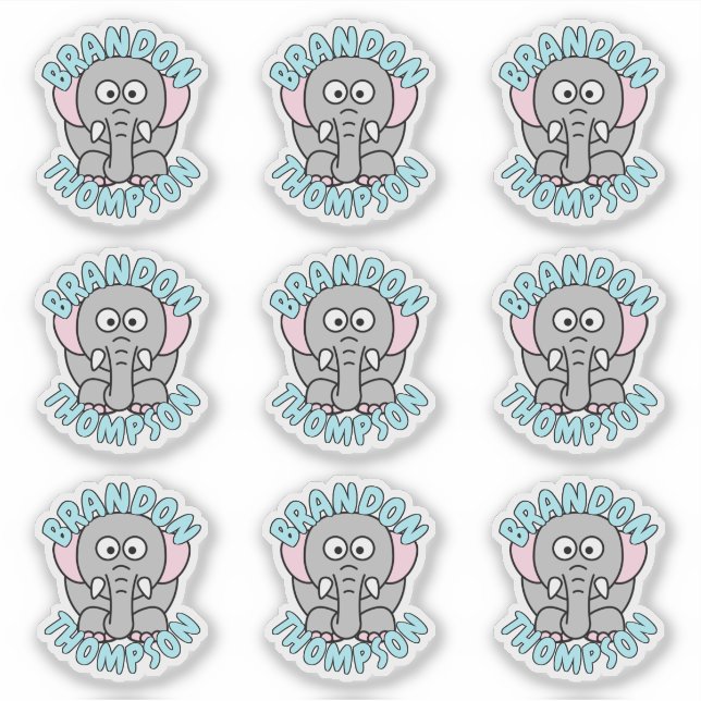 Sticker Nom personnalisé Eléphant Zoo Animal (Devant)
