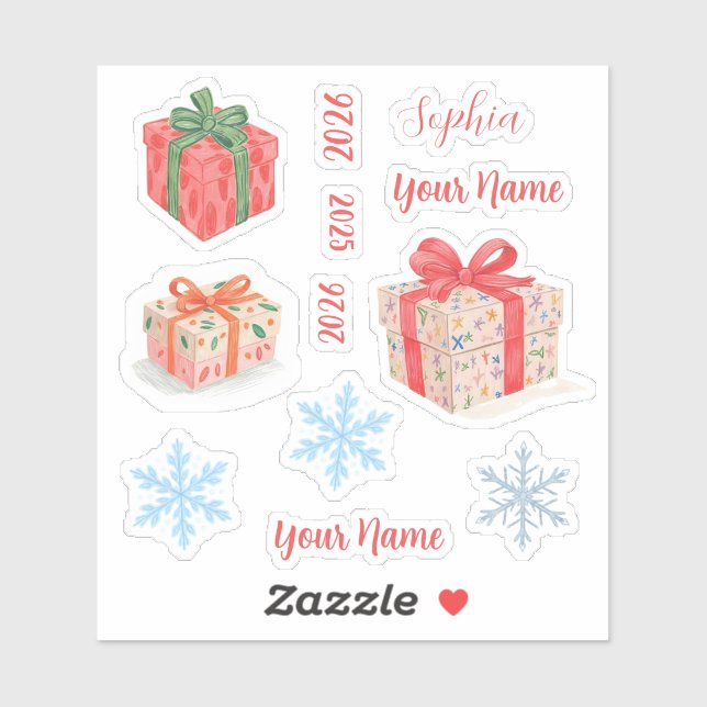 Sticker Nom personnalisé et boîte-cadeau  (Feuille)