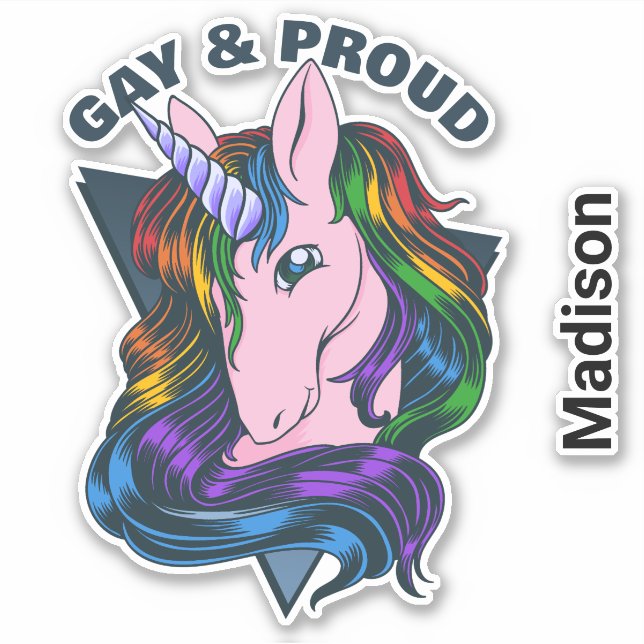 Sticker Nom personnalisé et texte Gay licorne (Devant)