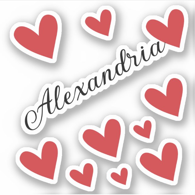 Sticker Nom personnalisé Fille Coeurs de calligraphie roug (Devant)