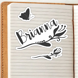 Sticker Nom personnalisé Fleur de tulipe mignonne et papil