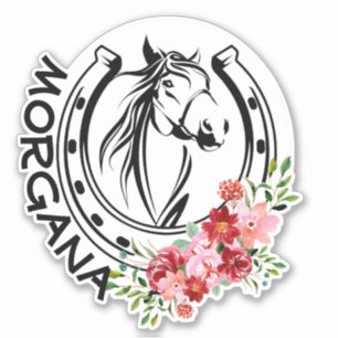 Sticker Nom personnalisé Floral Horse Horseshoe