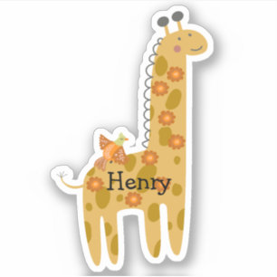 Sticker Nom personnalisé Giraffe Oiseau & Fleurs Ordinateu