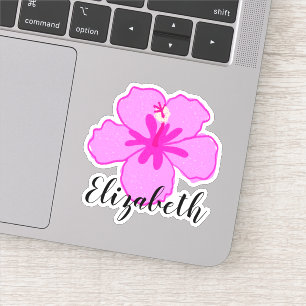 Sticker Nom personnalisé Hibiscus rose Fleur Cocotier Fil