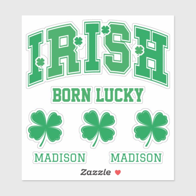 Sticker Nom personnalisé Irish Born Lucky (Feuille)