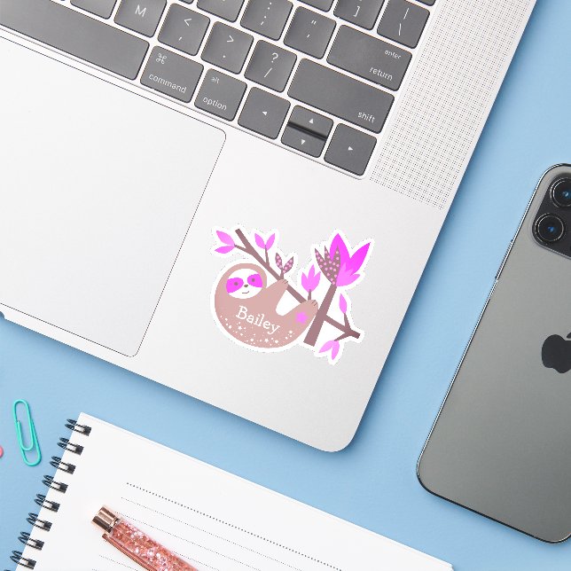 Sticker Nom personnalisé Koala Bear Pink Bamboo Ordinateur (Ordinateur portable avec iPhone)