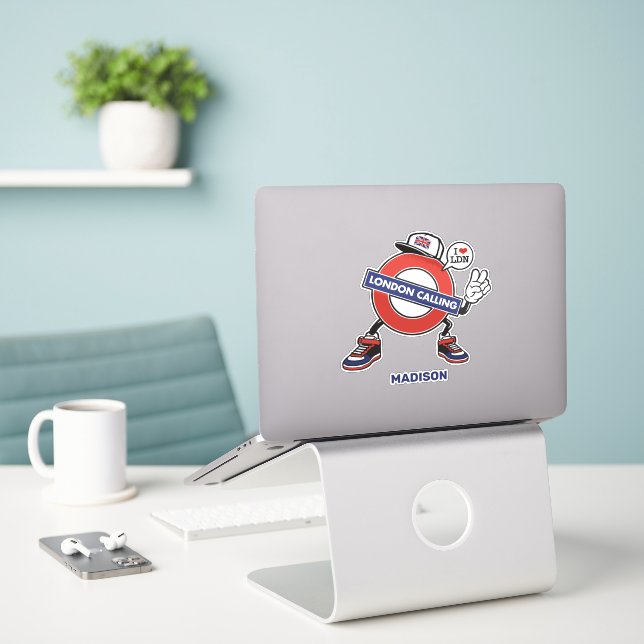 Sticker Nom personnalisé London Calling (Ordinateur portable sur le bureau)