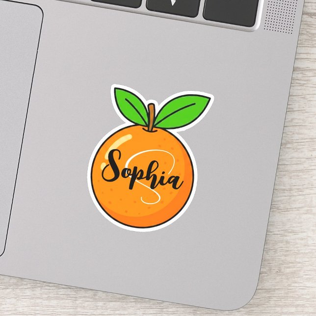 Sticker Nom personnalisé & monogramme | Professeur orange  (kawaii orange teacher sticker, cute custom orange decal, personalized monogram educator label)