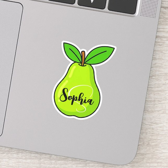 Sticker Nom personnalisé & monogramme | Professeur poire m (personalized monogram educator label, aesthetic pear laptop sticker, waterproof teacher water bottle)