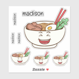 Sticker Nom personnalisé Nouilles Mignonnes Kawaii