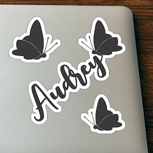 Sticker Nom personnalisé Papillons noirs mignons Graphique