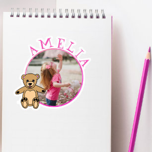 Sticker Nom rose de l'ours en peluche mignon et fille phot