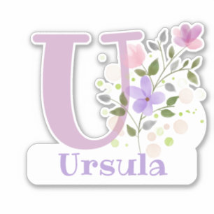 Sticker Nom Ursula & Initiale avec motif floral