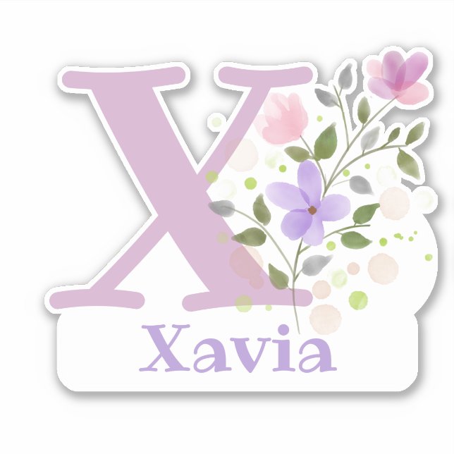 Sticker Nom Xavia plus Initial avec motif floral (Devant)