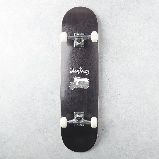Sticker Nom Zachary avec un camion de pompiers, (Skateboard)