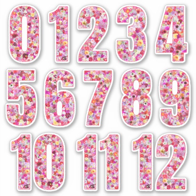 Sticker Nombres Floraux Roses Douze Mois (Devant)