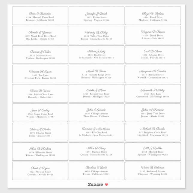 Sticker Noms des invités de mariage Adresse Écriture noire (Feuille)