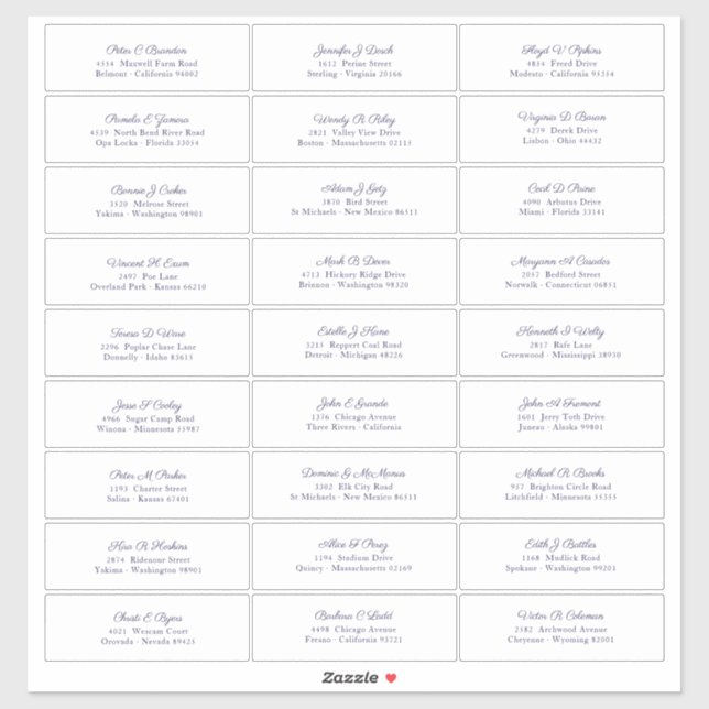 Sticker Noms des invités de mariage Adresse Script Bleu Ma (Feuille)