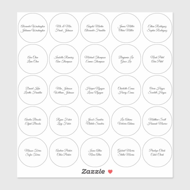 Sticker Noms des invités sur 25 cercles blancs (Feuille)