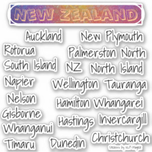 Sticker Noms des lieux en Nouvelle-Zélande - Villes et Vil