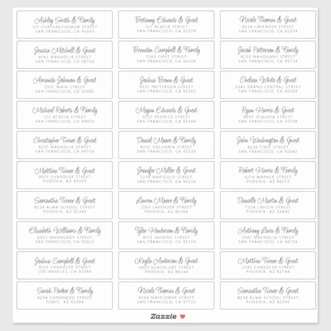 Sticker Noms d'hôtes mariages Adresse Chic Moderne Simple (Feuille)