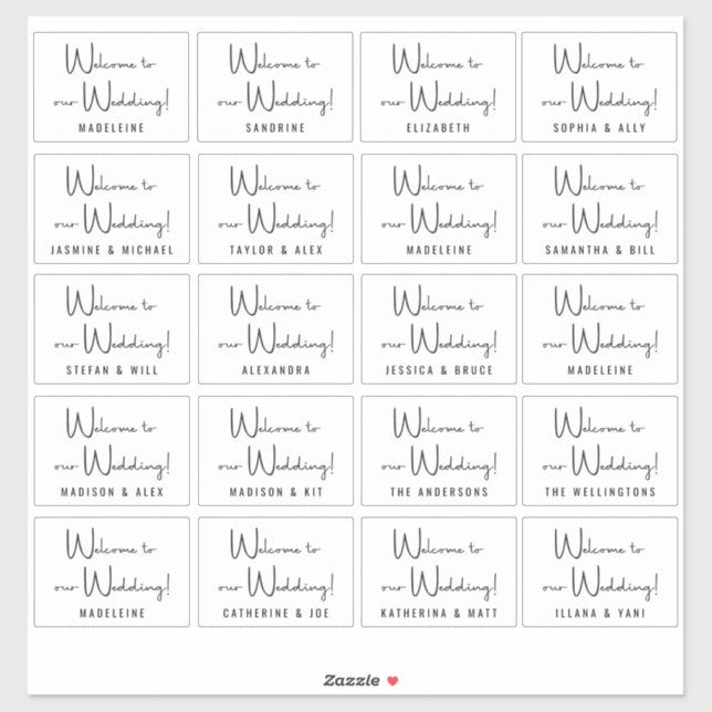 Sticker Noms d'invités de mariage personnalisés Noir Blanc (Feuille)