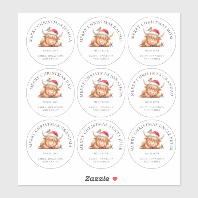 Sticker Noms individuels de belle vache Highland Joyeux No (Feuille)