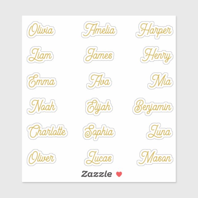 Sticker Noms individuels Écriture calligraphique dorée élé (Feuille)