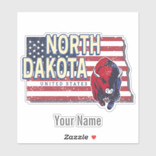 Sticker North Dakota State États-Unis Retro Map Vintage